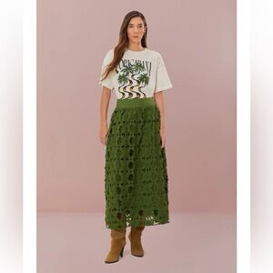 NWT Farm Rio Women Green Richelieu Midi Skirt Basic M